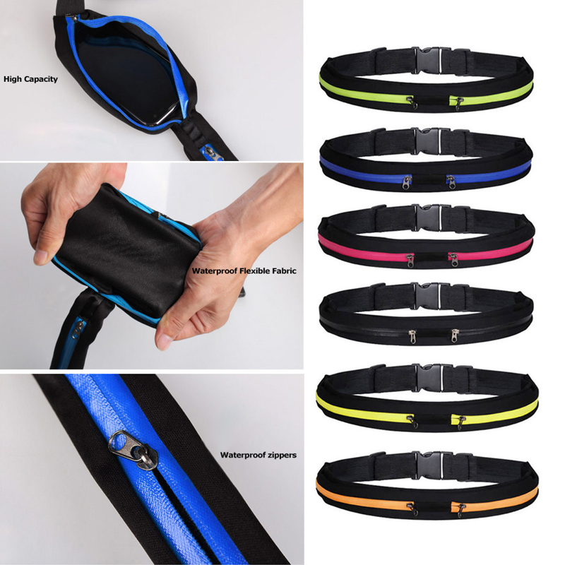 Runner Waist Belt Sport Pack Bum Bag Jogging Pouch Universal Dual Pocket Waistbag - Blue