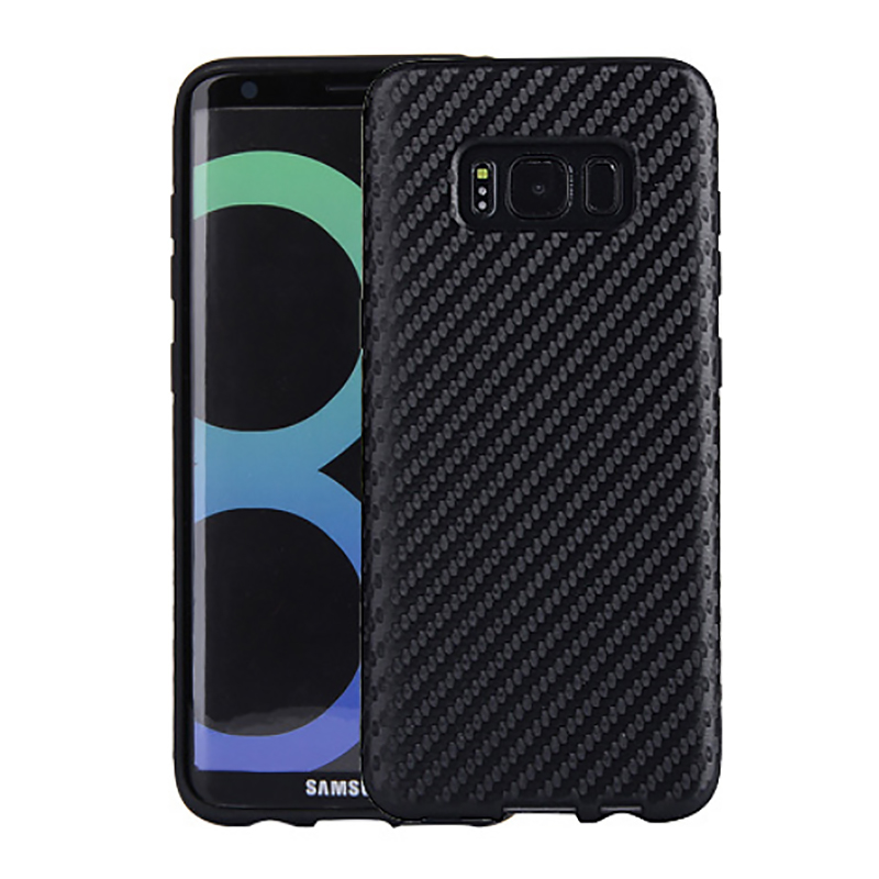 Samsung Carbon Fibre Texture PU Leather Protection Back Cover Case for Galaxy S8 - Black