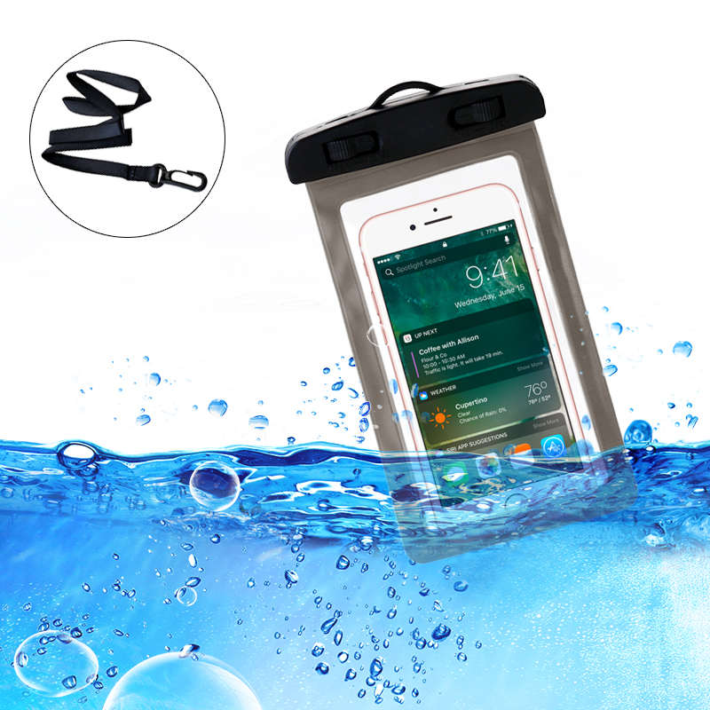 6inch Universal Waterproof Phone Case Dry Pouch Underwater Mobile Cases Bag Cover - Black