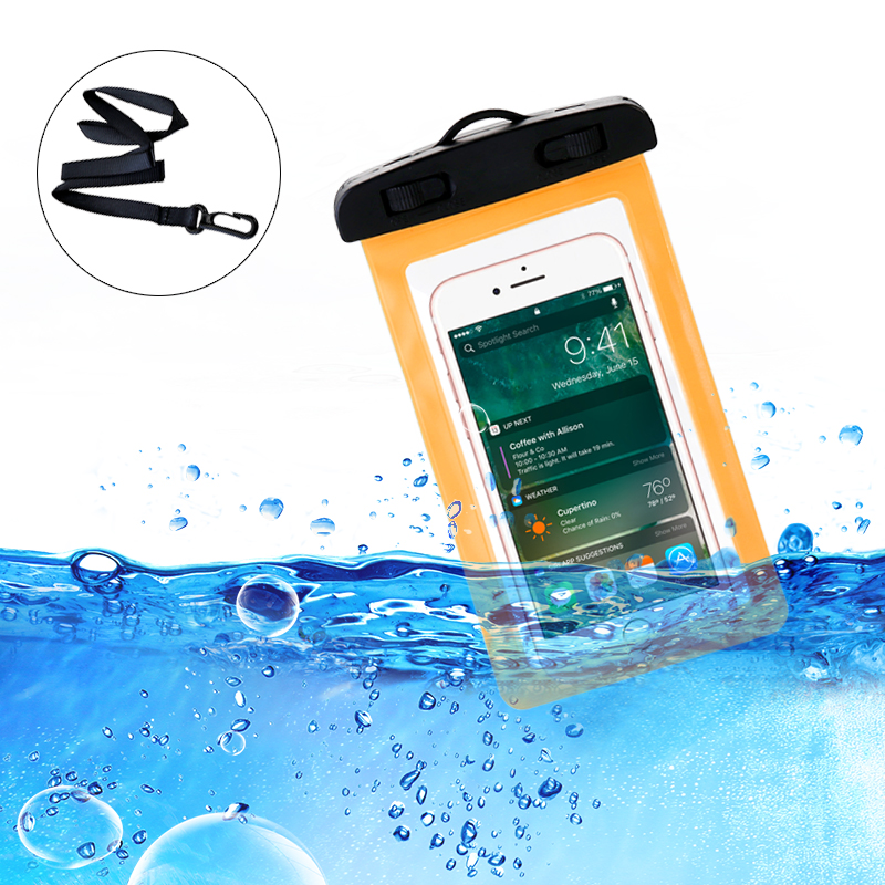 6inch Universal Waterproof Phone Case Dry Pouch Underwater Mobile Cases Bag Cover - Orange