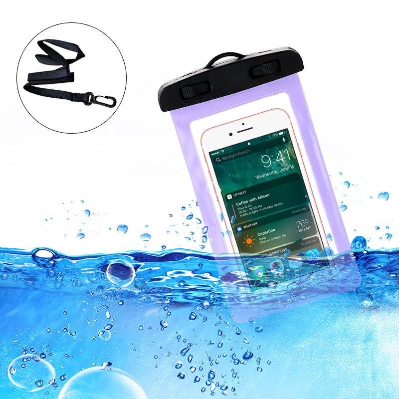 6inch Universal Waterproof Phone Case Dry Pouch Underwater Mobile Cases Bag Cover - Purple