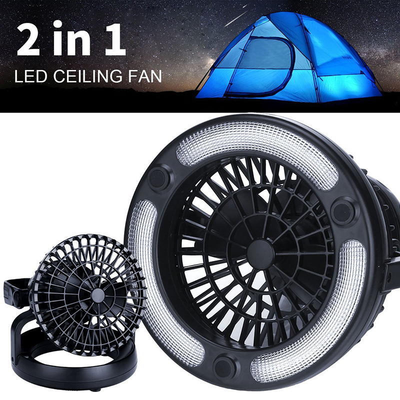 2 in 1 Portable 18 LED Camping Lantern with Ceiling Fan for Outdoor Hiking Emergencies Tent