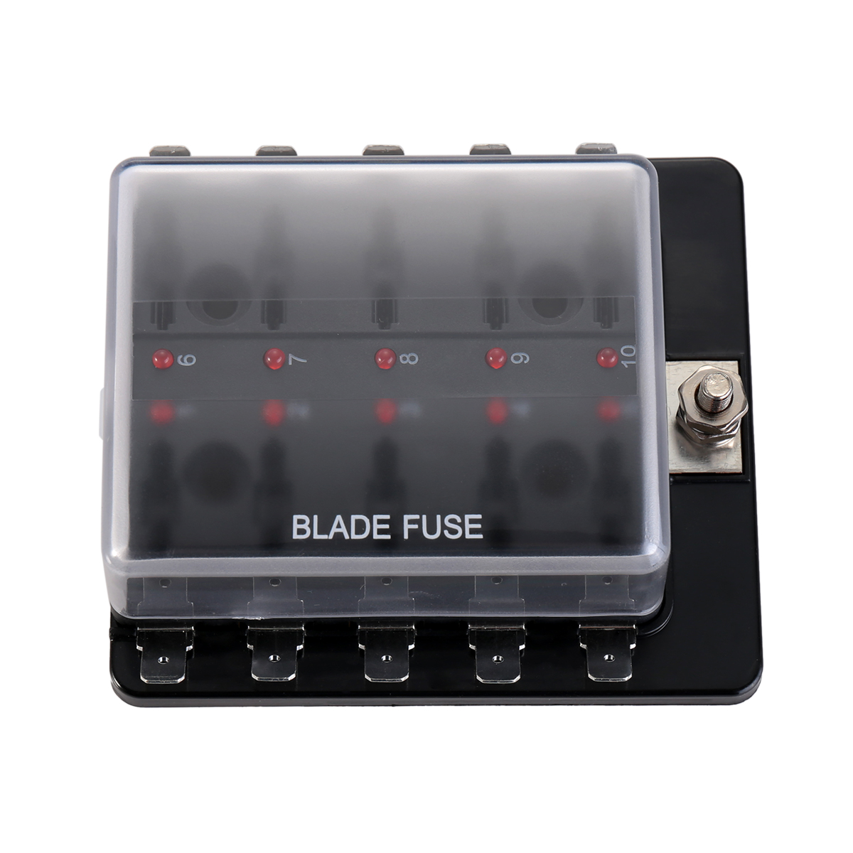Car Boat 1 in 10 Way Blade Fuse Box Holder with LED Warning Light Box