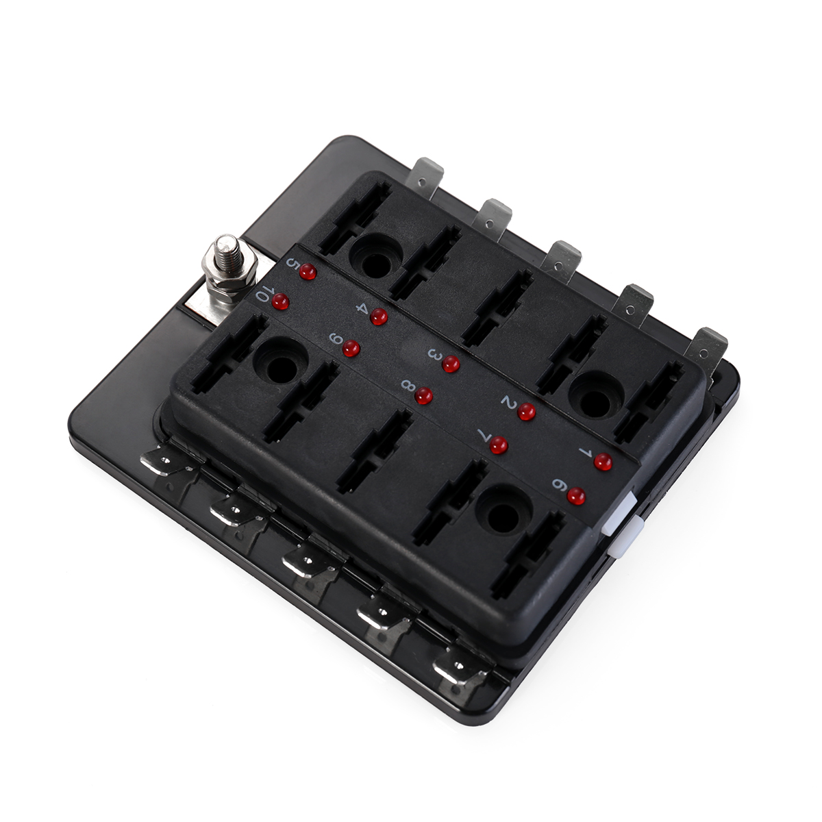 Car Boat 1 in 10 Way Blade Fuse Box Holder with LED Warning Light Box