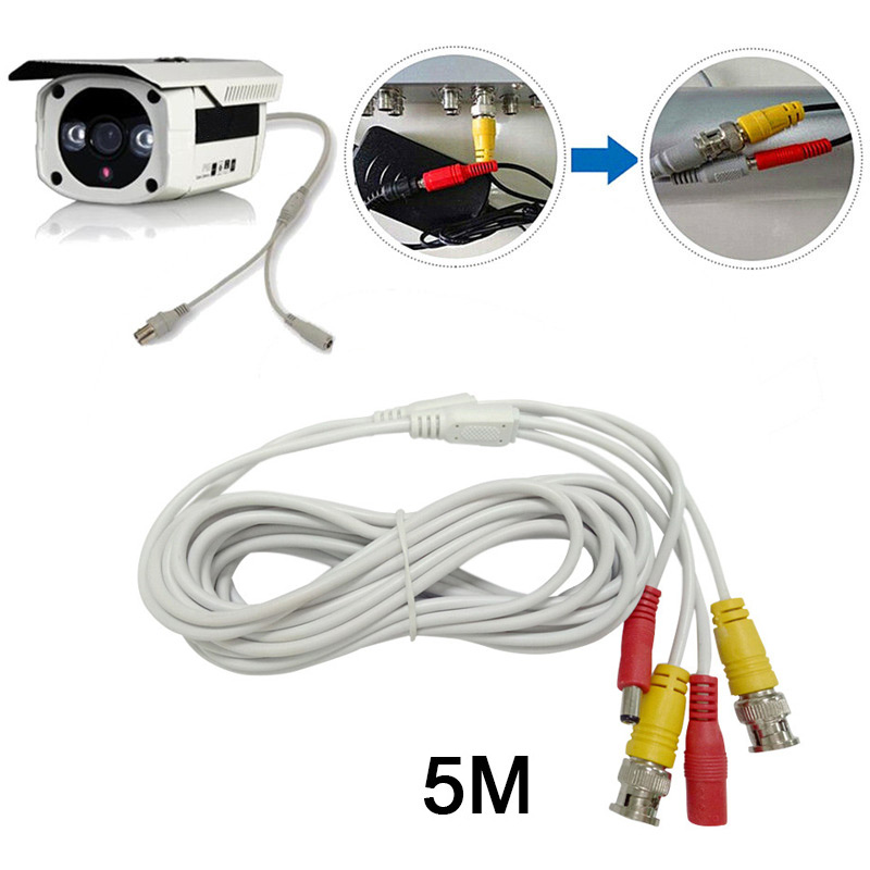 5M CCTV Pre-made Cable BNC to DC Video Camera Surveillance Power Extended Cable - White
