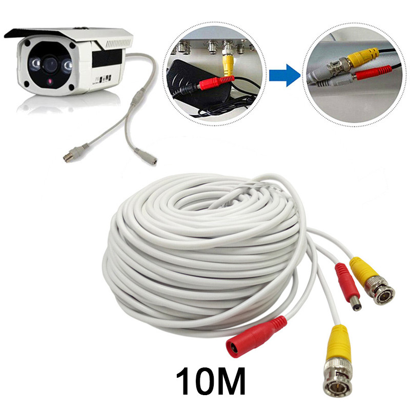 10M CCTV Pre-made Cable BNC to DC Video Camera Surveillance Power Extended Cable - White