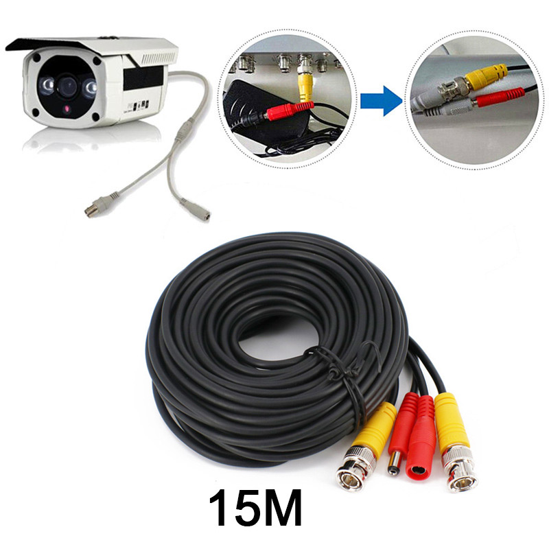 15M BNC DC CCTV Security Monitor Video Camera DVR Data Power Cable - Black