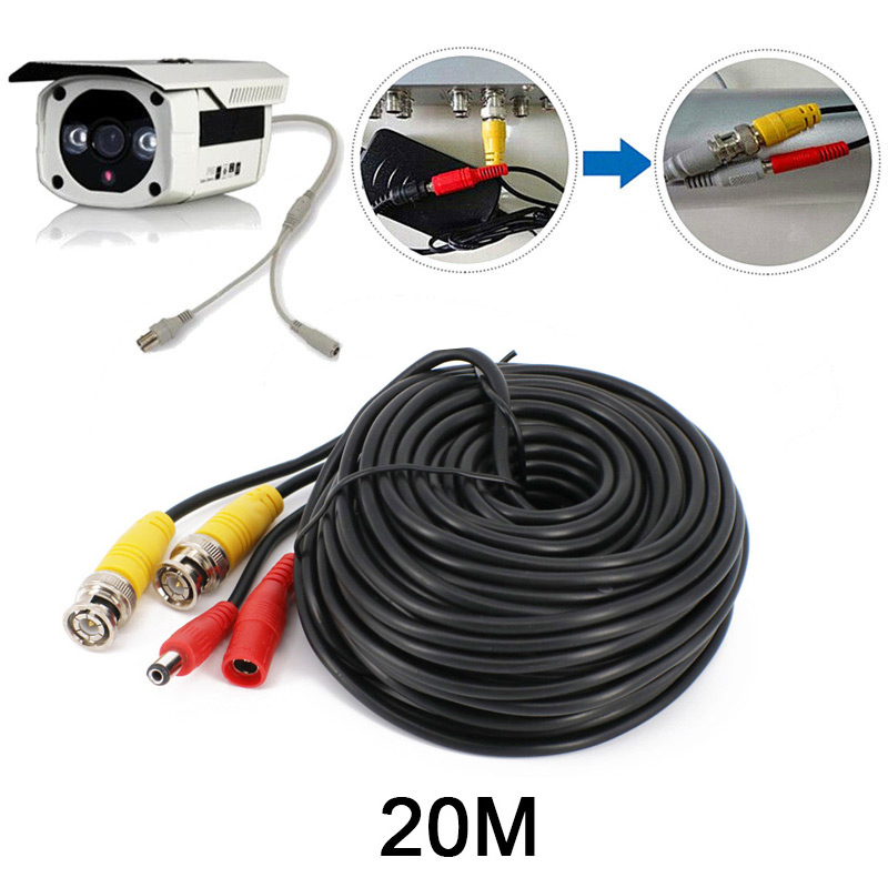 20M BNC DC CCTV Security Monitor Video Camera DVR Data Power Cable - Black