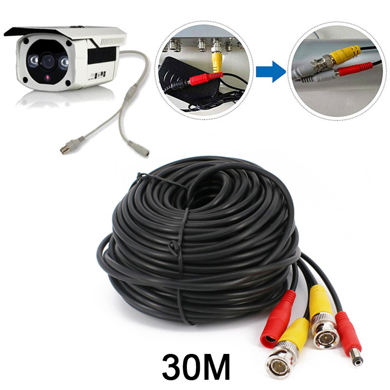 30M BNC DC CCTV Security Monitor Video Camera DVR Data Power Cable - Black
