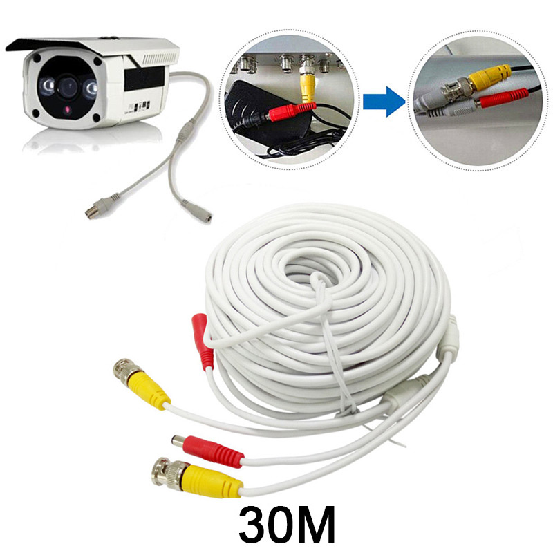 30M CCTV Pre-made Cable BNC to DC Video Camera Surveillance Power Extended Cable - White