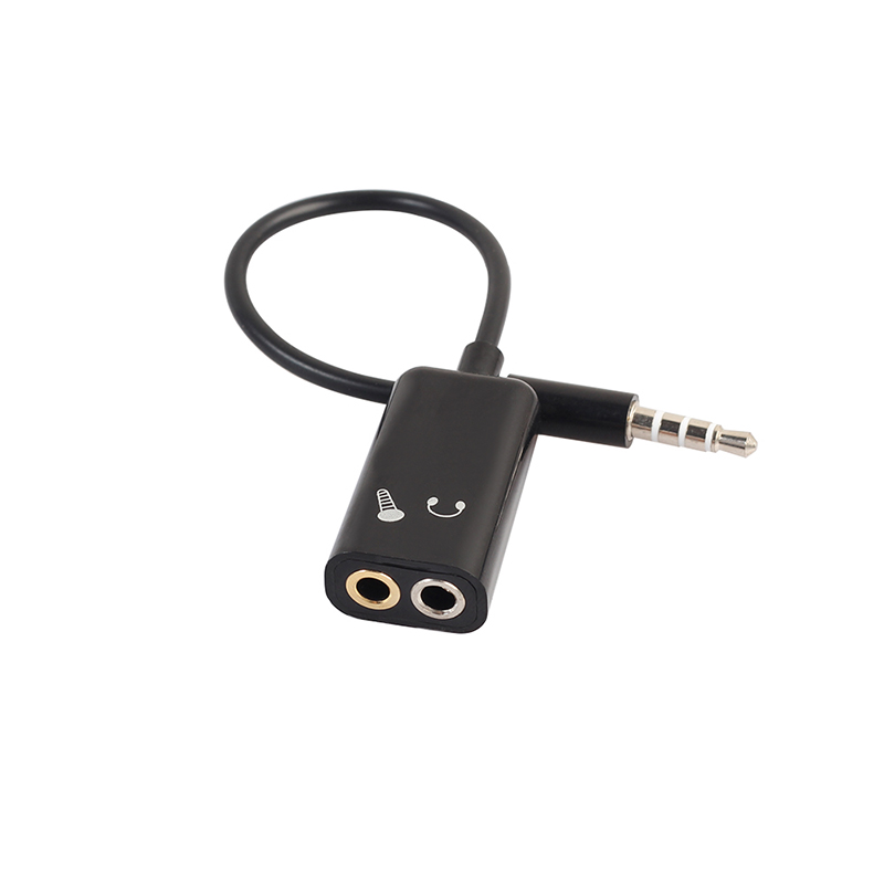 3.5mm Stereo Splitter Audio Male to Earphone Headset + Microphone Adapter - Black
