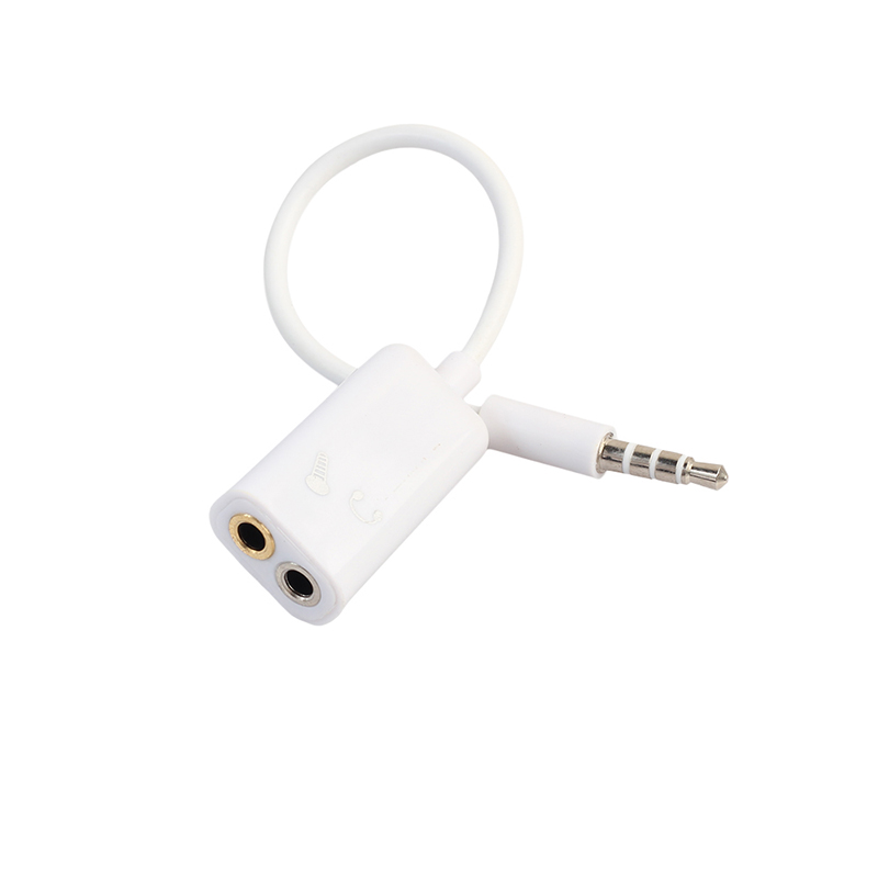 3.5mm Stereo Splitter Audio Male to Earphone Headset + Microphone Adapter - White