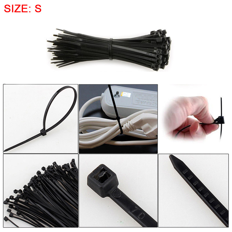 100pcs Nylon Plastic Cable Ties Long Extra Large Zip Ties Wrap Size S - Black