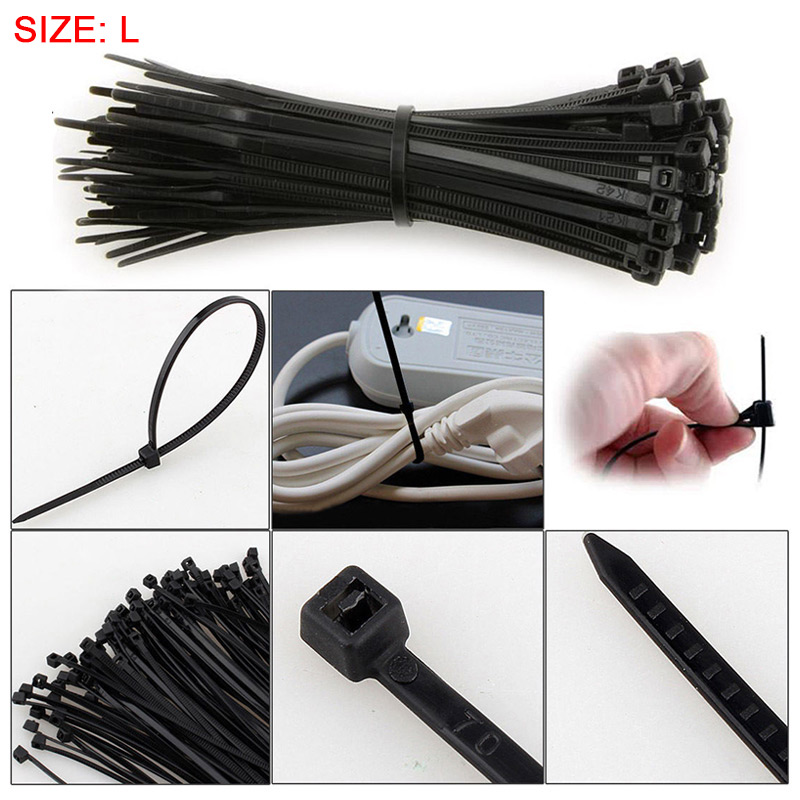 100pcs Nylon Plastic Cable Ties Long Extra Large Zip Ties Wrap Size L - Black