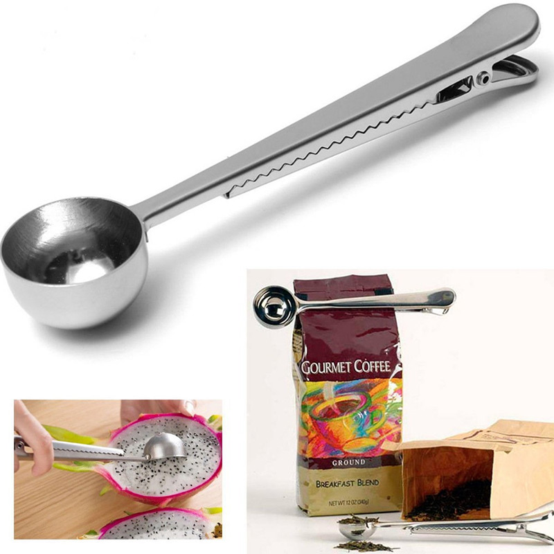 Stainless Steel Spoon Scoop with Bag Sealing Cup Coffee Measurement Tool