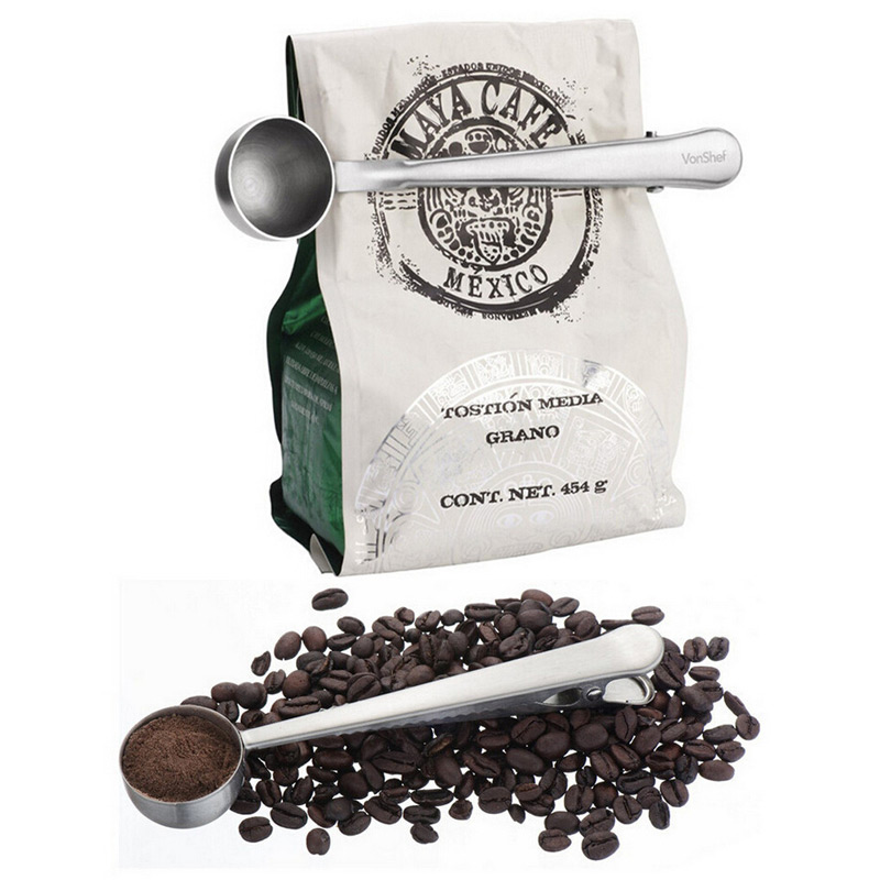 Stainless Steel Spoon Scoop with Bag Sealing Cup Coffee Measurement Tool