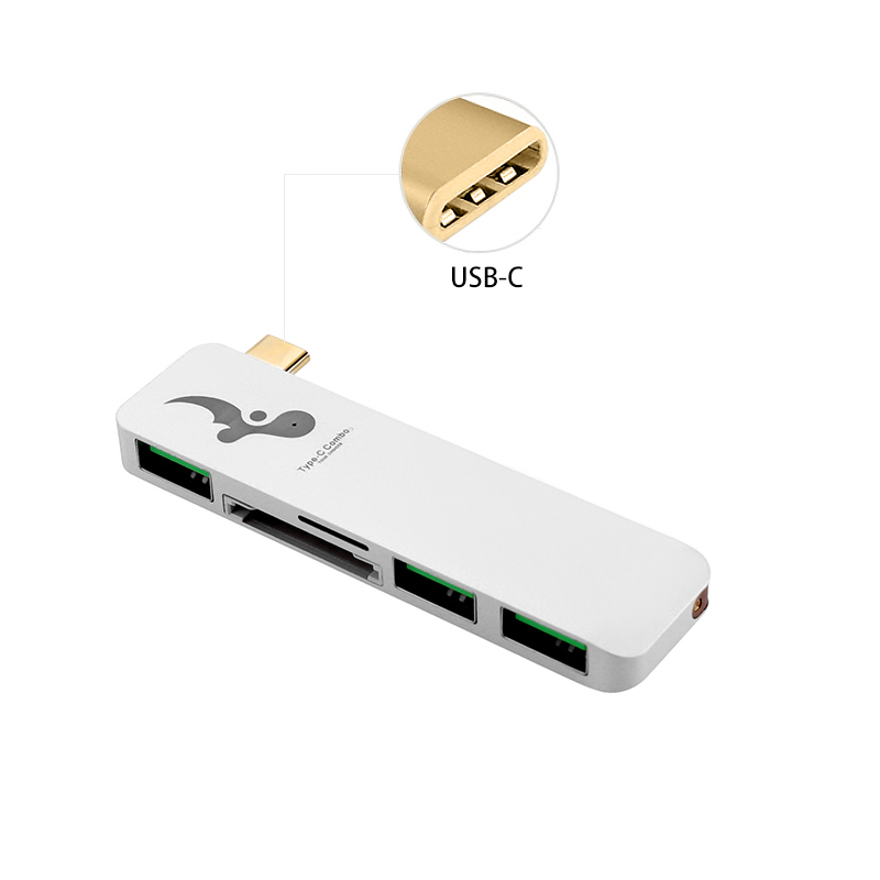Slim Aluminum Type-C Multi-Port Hub Adapter with SD TF Card Readed for Macbook - White