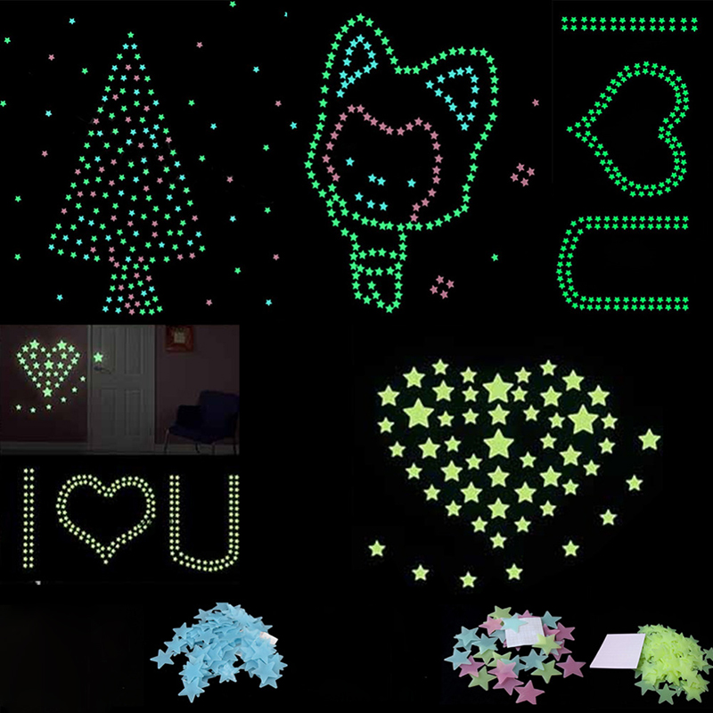 Glow in the Dark Stars Multi Pack Wall Star Stickers for Kids Bedroom Nursery - Pink