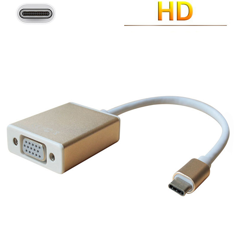 USB-C to VGA Adapter USB 3.1 Type C to VGA Male to Female Adapter for MacBook - Golden