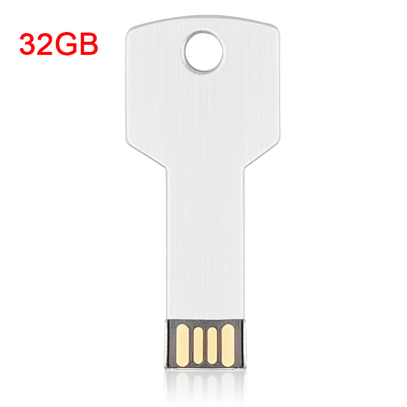 32GB USB Flash Drive Metal Key Shape USB Flash Disk for PC Laptop - Silver