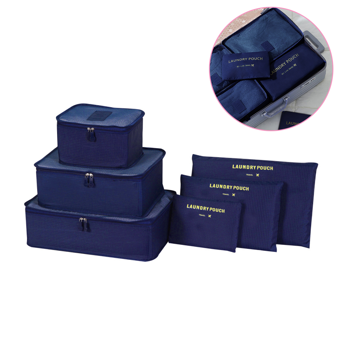 6pcs Waterproof Travel Storage Bags Clothes Packing Cube Luggage Organizer - Dark Blue