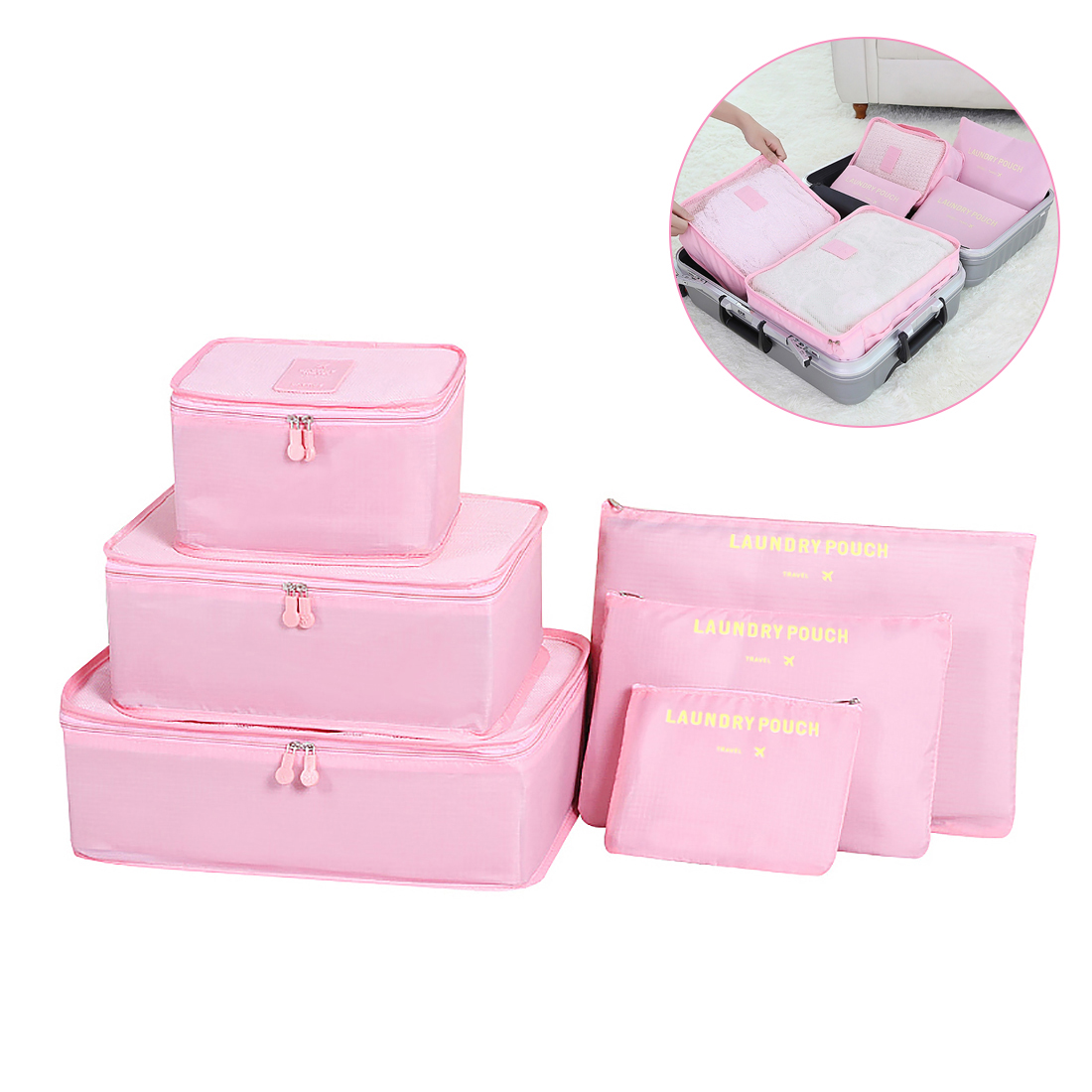 6pcs Waterproof Travel Storage Bags Clothes Packing Cube Luggage Organizer - Pink