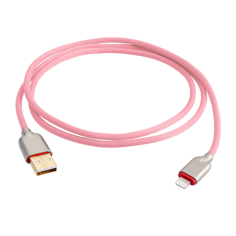 Multi-colour Nylon Braided Charge Cable Apple Zinc Alloy Charger Cord for iPhone 7 - Pink