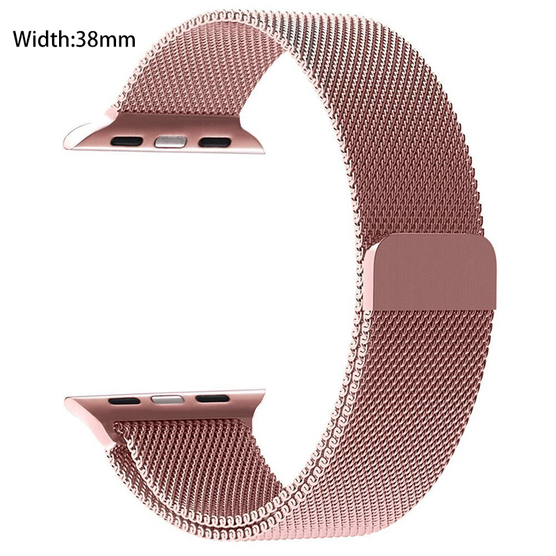 Apple Watch Band 38mm Magnetic Closure Clasp Mesh Loop iWatch Band Stainless Steel Replacement Wristband - Rose Gold