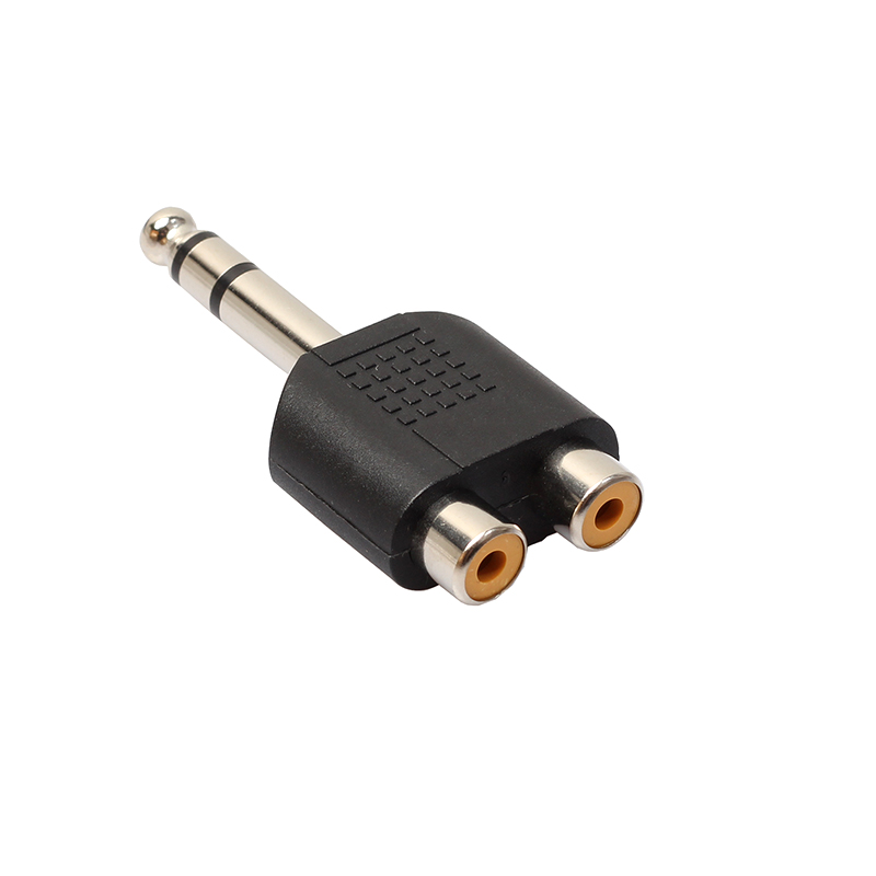 6.35mm Male to 2 RCA Stereo Plug Jack Splitter Adaptor Connector