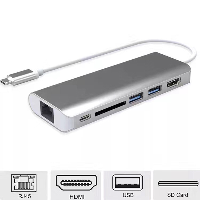 USB-C Multi-port USB Hub HDMI Adapter with Card Reader Gigabit Ethernet Adapter