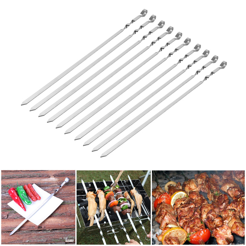 10pcs Extra Long Steel BBQ Meat Vegetable Kebab Skewers for Barbecue