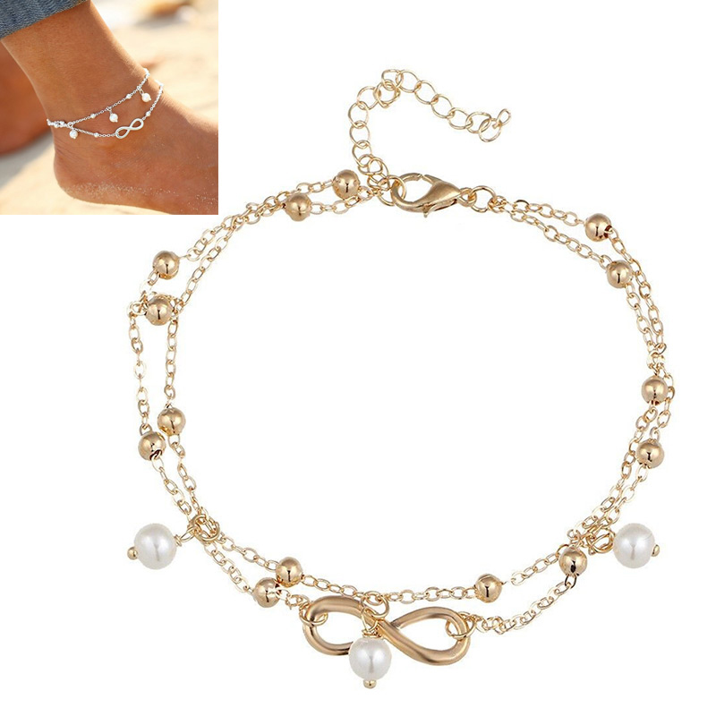 Women's Fashion Pearl Anklet Ankle Bracelet Foot Jewelry - Gold