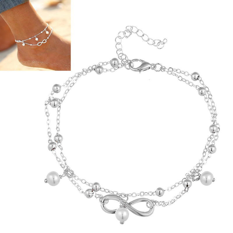 Women's Fashion Pearl Anklet Ankle Bracelet Foot Jewelry - Silver
