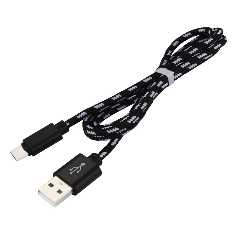 1M Type C USB Knit Braid Charging Data Cable for Smartphone Huawei - Black
