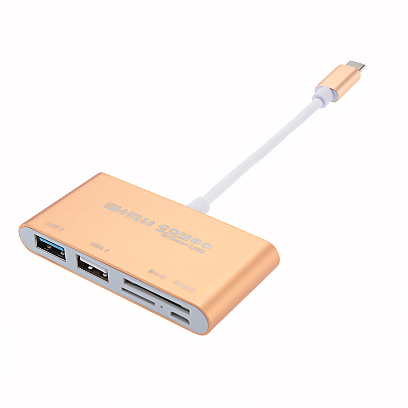 USB-C 3.1 Type-C OTG USB 3.0 Hub USB 2.0 SD/TF Card Reader Combo for Laptop - Golden
