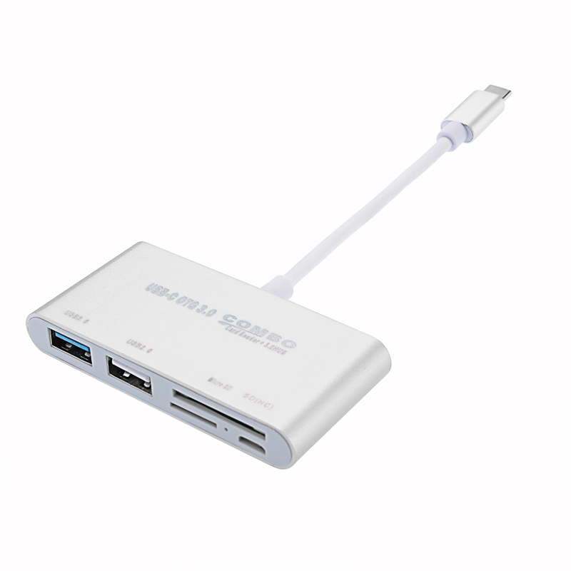USB-C 3.1 Type-C OTG USB 3.0 Hub USB 2.0 SD/TF Card Reader Combo for Laptop - Silver