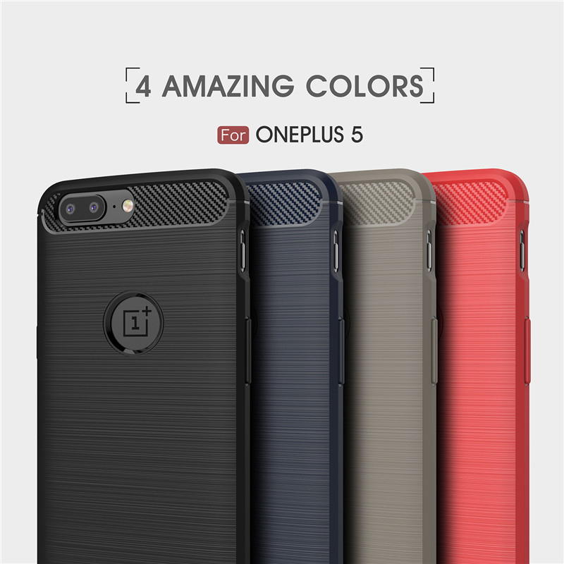 Carbon Fibre TPU Case Flexi Gel Tough Phone Cover for OnePlus 5 - Red