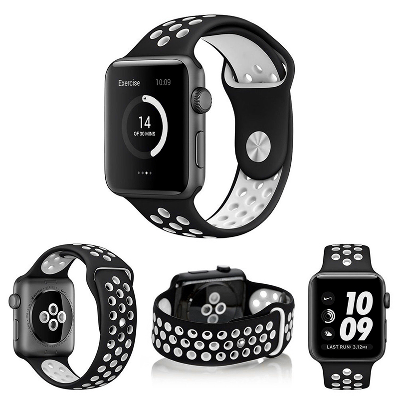 38mm Soft Silicone Replacement Band for Apple Watch Series 2 Series 1 - Black + White