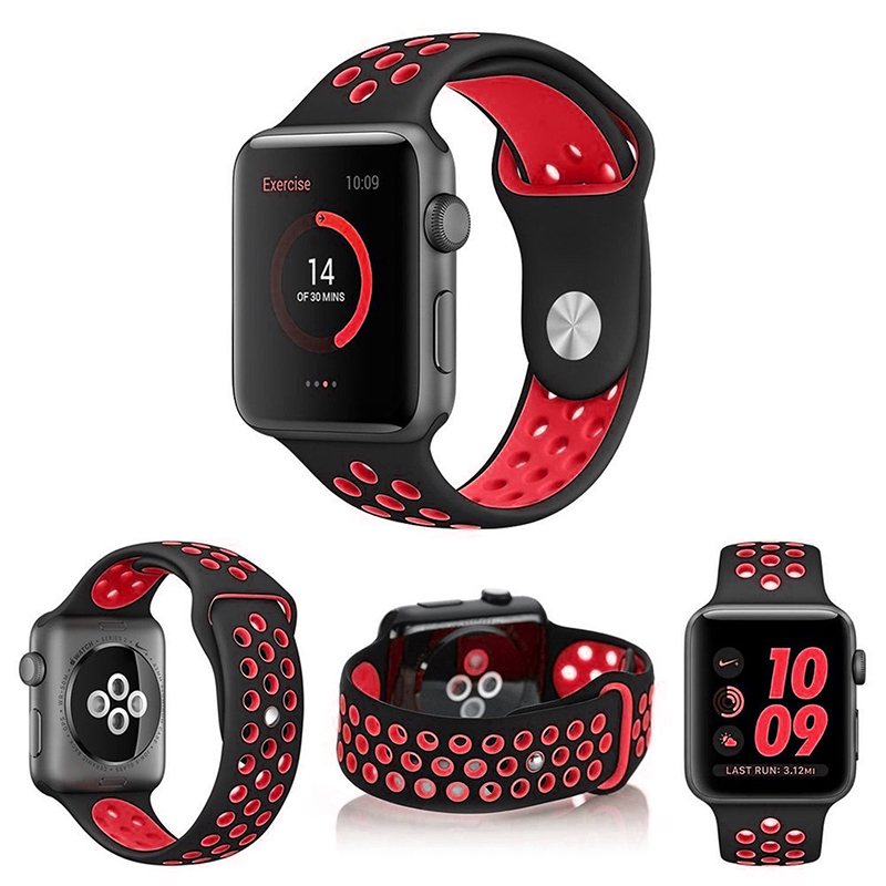 38mm Apple Watch Silicone Replacement Band Sport Edition Strap for Apple Watch 1 2 - Black + Red
