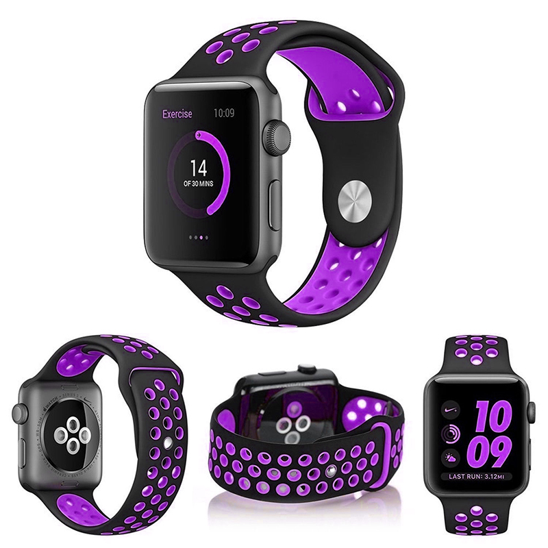 38mm Apple Watch Silicone Replacement Band Sport Edition Strap for Apple Watch 1 2 - Black + Purple