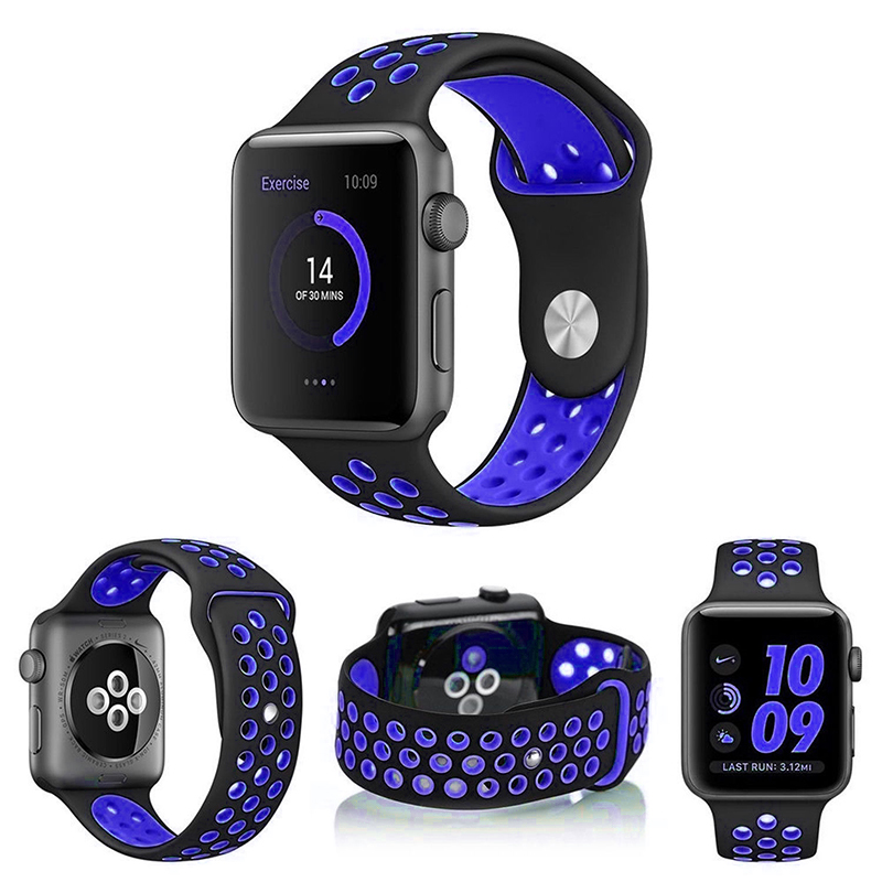 42mm Sport Replacement Wrist Strap for iWatch Series 1 Series 2 Apple watch band - Black + Blue