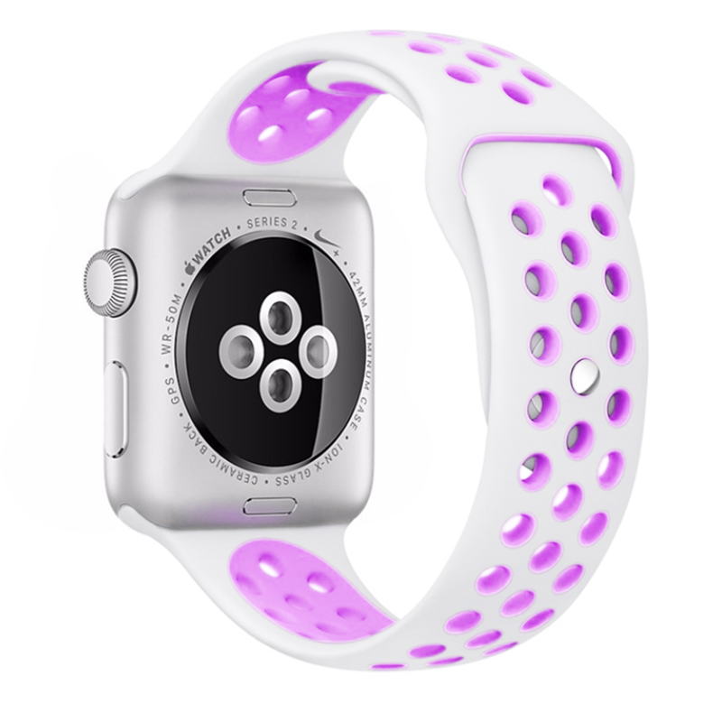 38mm Apple Watch Silicone Replacement Band Sport Edition Strap for Apple Watch 1 2 - White + Purple/>                    </div>
<div class=