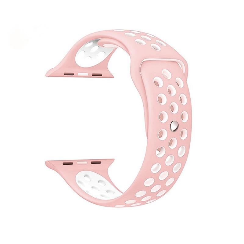 38mm Apple Watch Silicone Replacement Band Sport Edition Strap for Apple Watch 1 2 - Pink + White