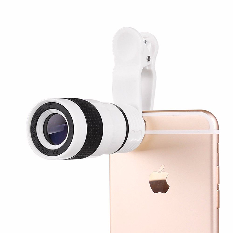 Universal 8X Zoom Optical Clip Telephoto Telescope Lens Mobile Cell Phone Camera - White