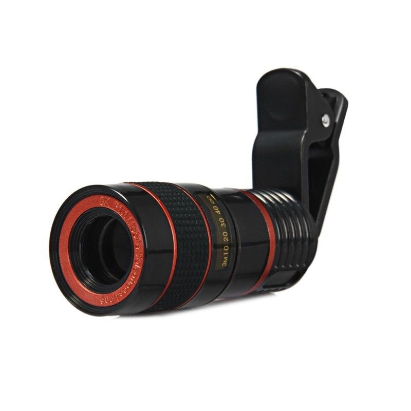 Universal 8X Zoom Optical Clip Telephoto Telescope Lens Mobile Cell Phone Camera - Black
