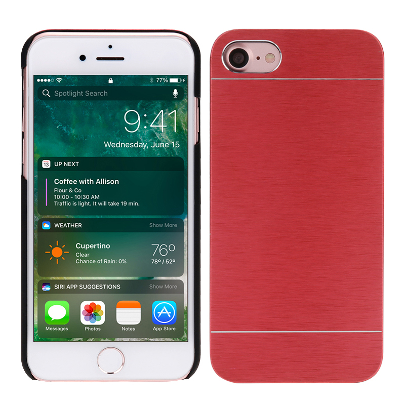 Aluminium Brushed Metal Case Anti-Scratch Protective Case Cover for iPhone 7/8 - Red