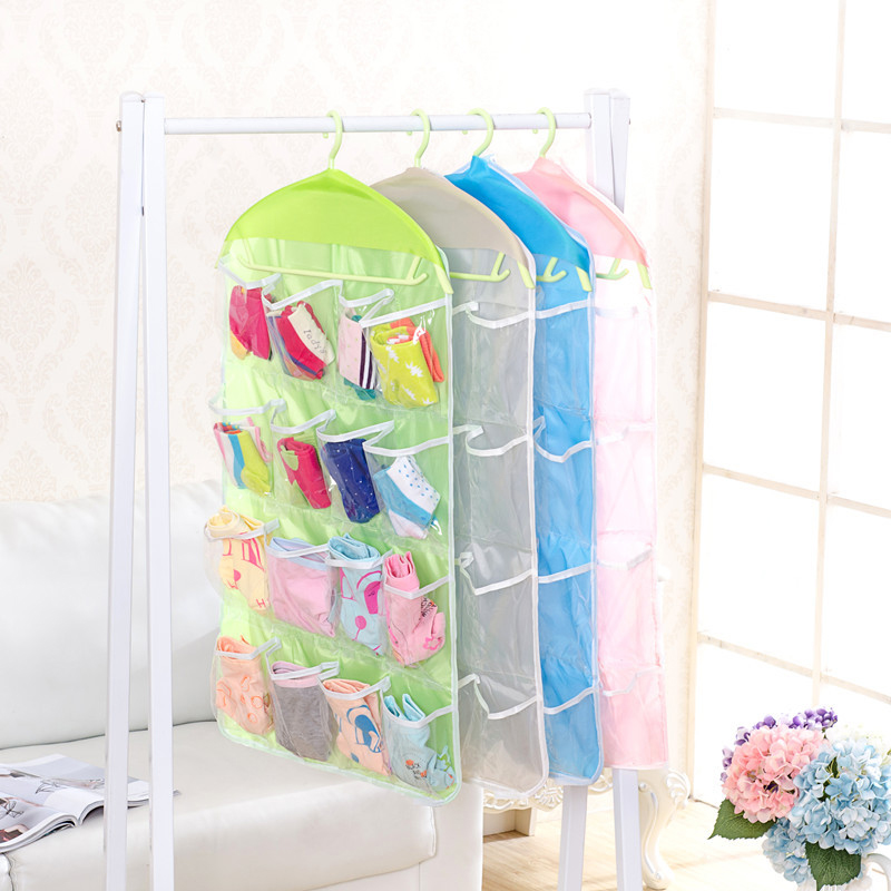 16 Pockets Home Door Clear Hanging Bag Shoe Rack Hanger Sundries Storage Organizer - Pink