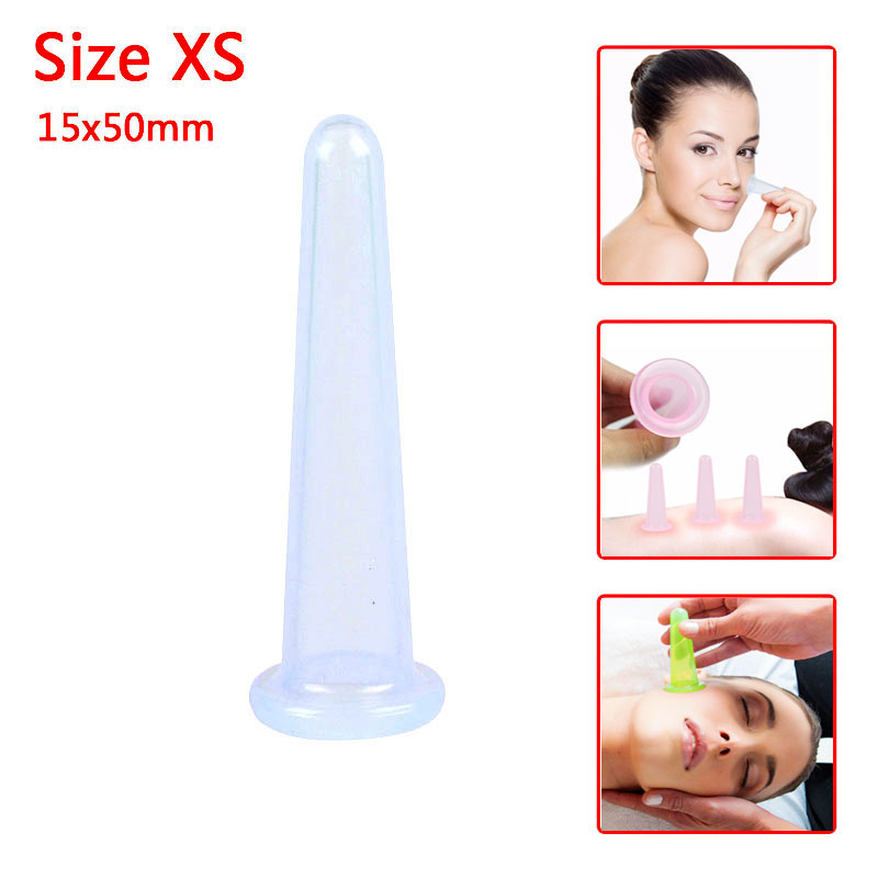 Silicone Cupping Cups Set Massage Vacuum Therapy Rubber Cup for Body Face Back Legs Size XS - Transparent