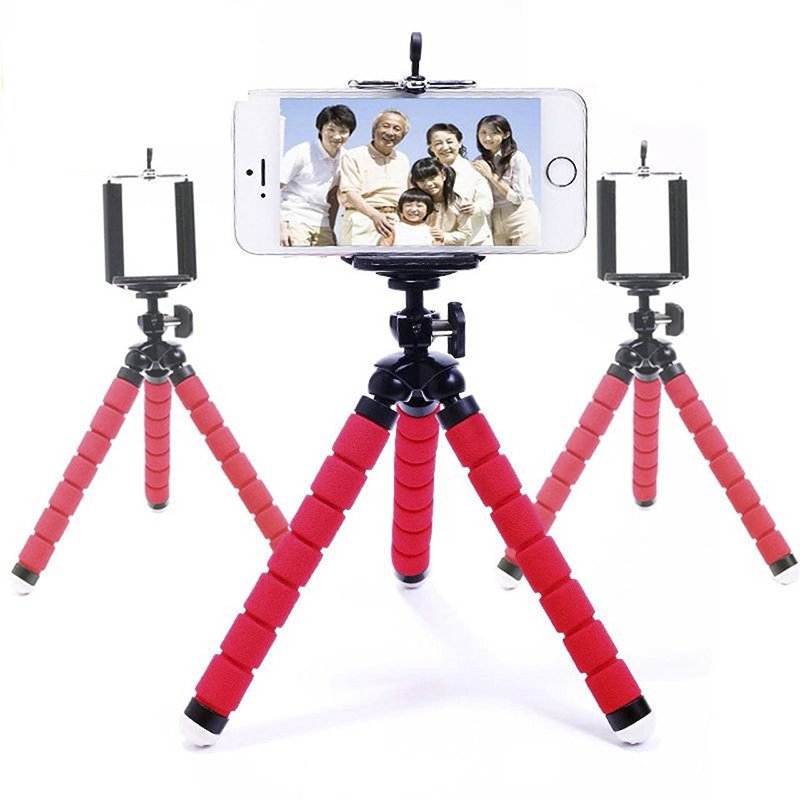 Larger Octopus TriPod Stand Grip Holder Mount with Clip for Mobile Phones Cameras Gadgets - Red