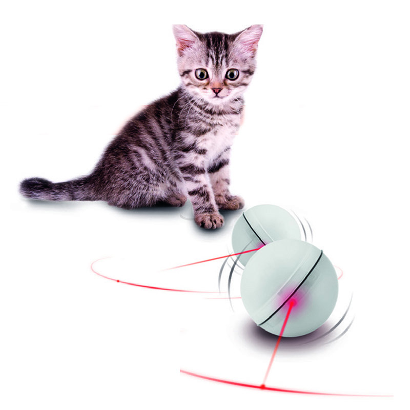 LED Laser Light Up Electronic Rolling Ball Toy for Your Lovely Pet Cat - White